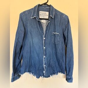 Frayed Denim jean Button-Up Shirt small Frank & Eileen